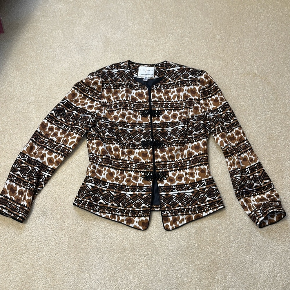 Vintage Adrianna Papell Safe Silk brown/black/ivory light jacket 100% si…
